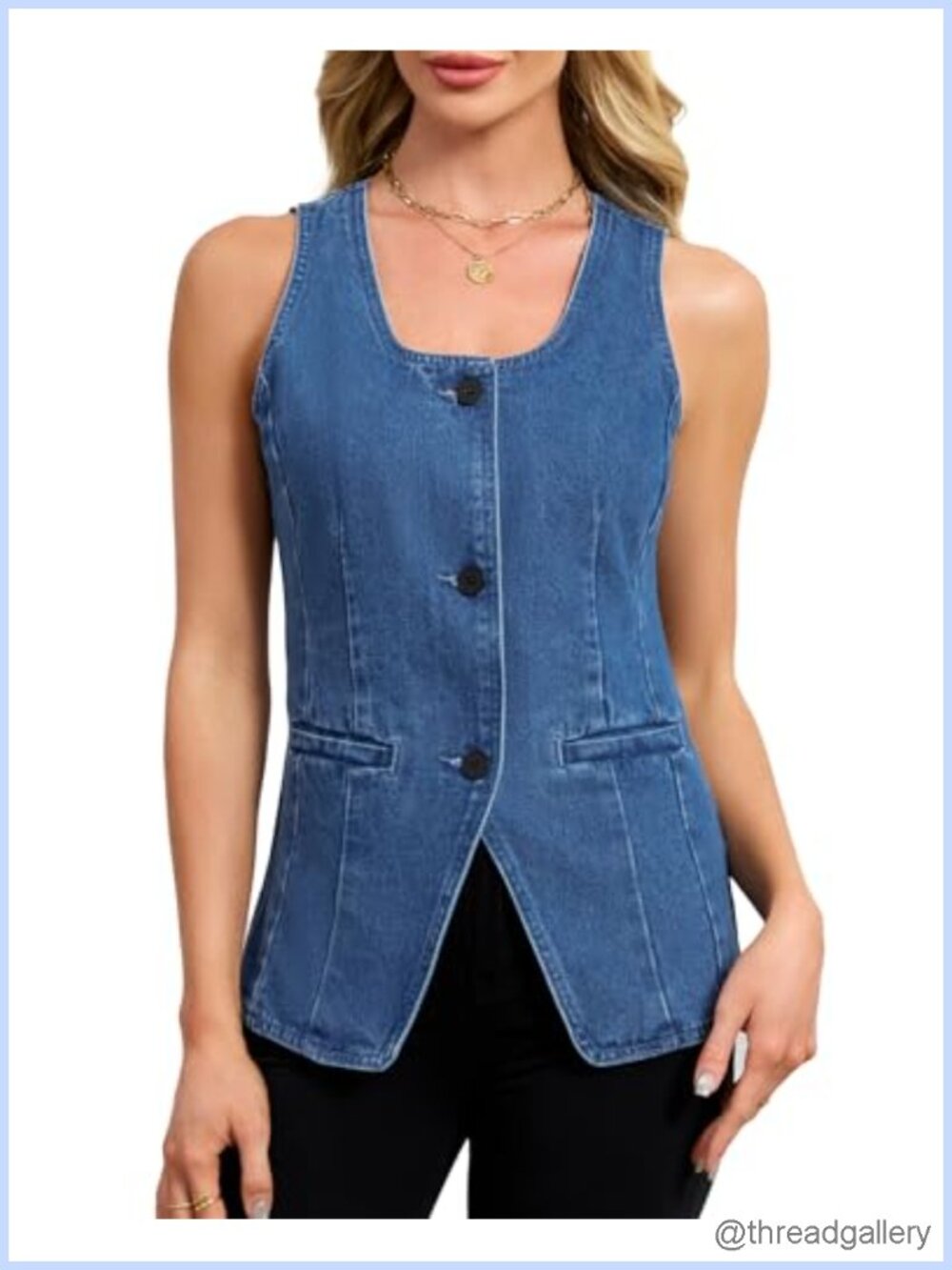 Women's Denim Vest Button Down Jean Waistcoat Casual Sleeveless Slim Fit
